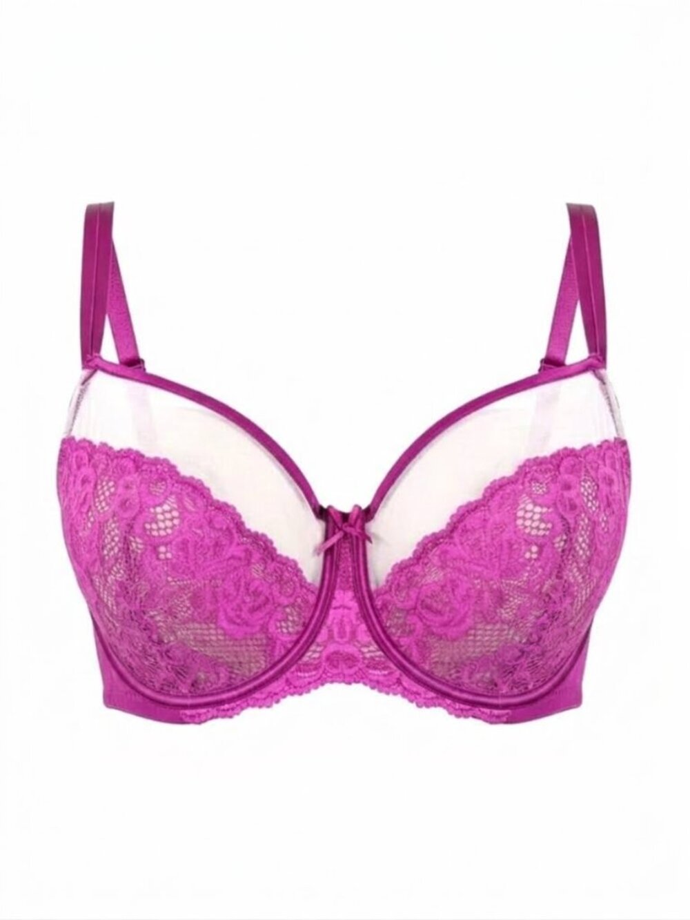 Cacique Full Coverage Bra Lace Sheer Mesh Women 44DD Magenta Purple